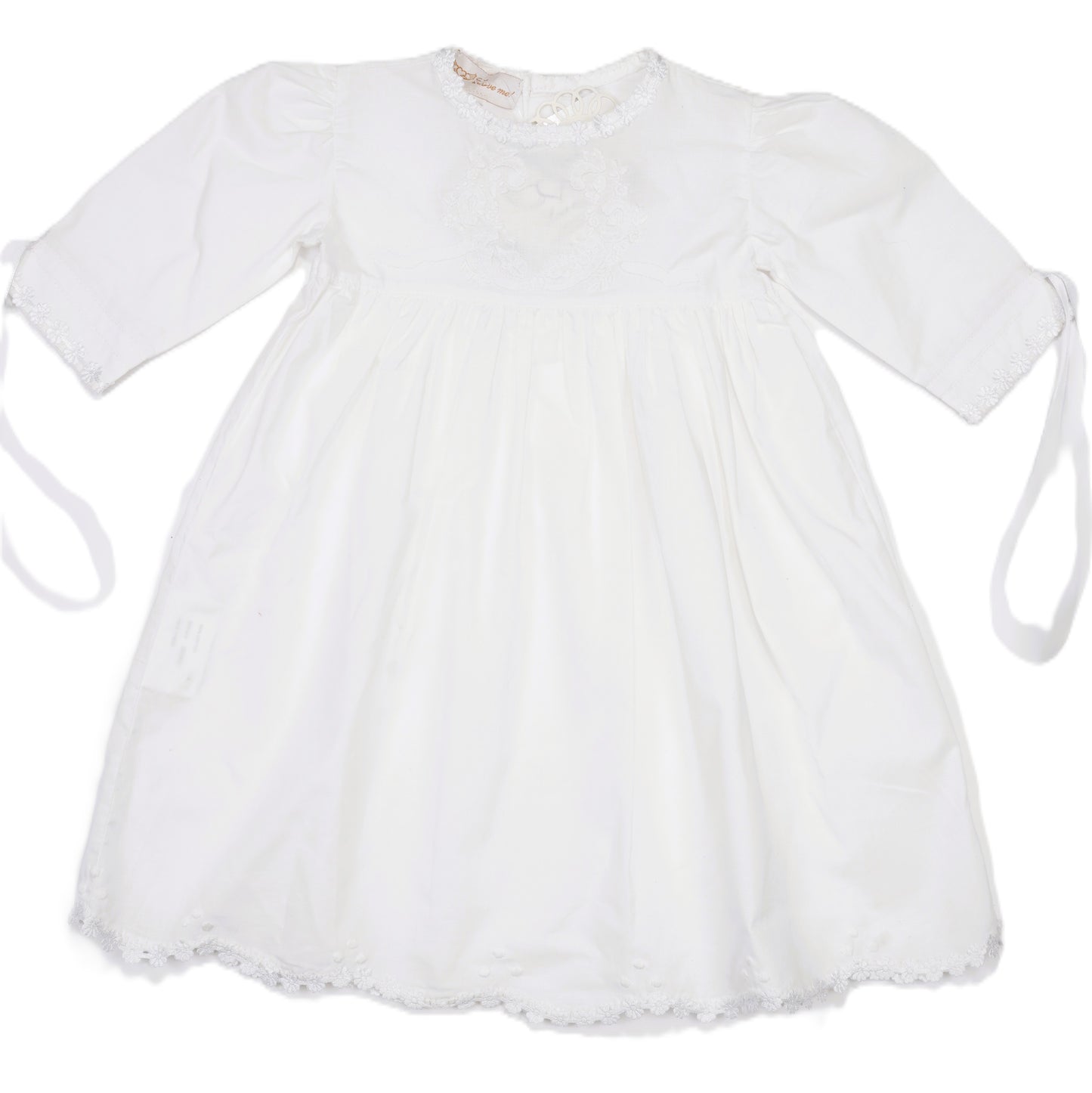White Floral  Shadow-Embroidered Long Sleeve Dress