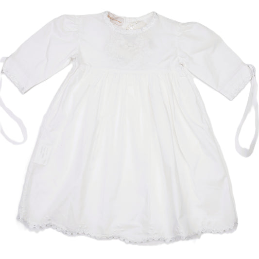 White Floral  Shadow-Embroidered Long Sleeve Dress