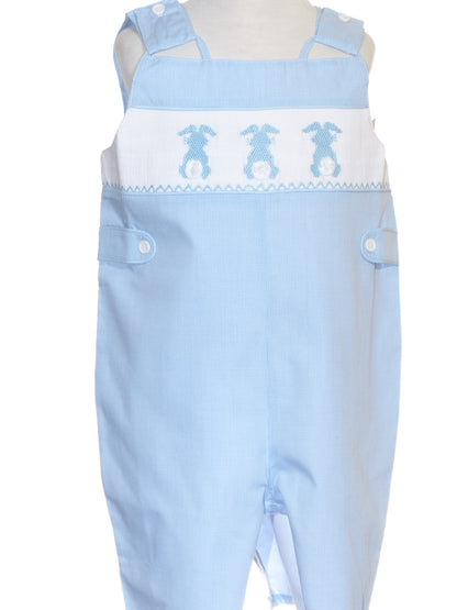 Light Blue Bunny Smocked Shortall
