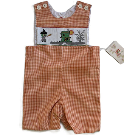 Orange Gingham Boy Jon Jon featuring HAUNTED HOUSE Smocked